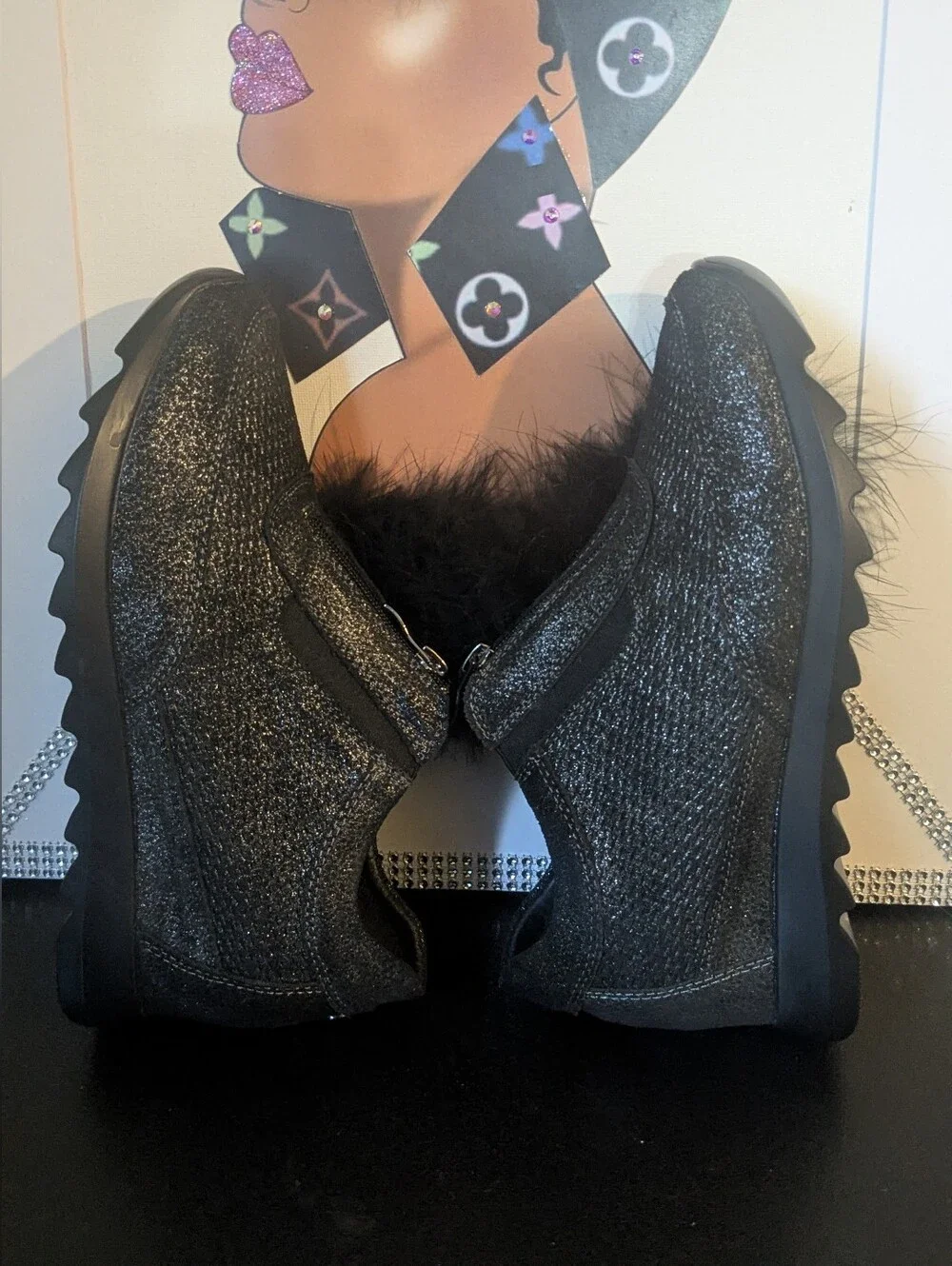 Bernie Mev New York Black Athletic Top Zip Sneakers NWOB